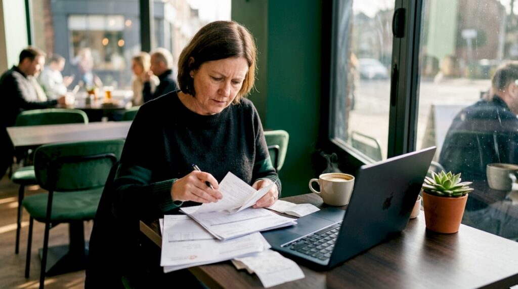 Woman reviewing window maintenance budget documents