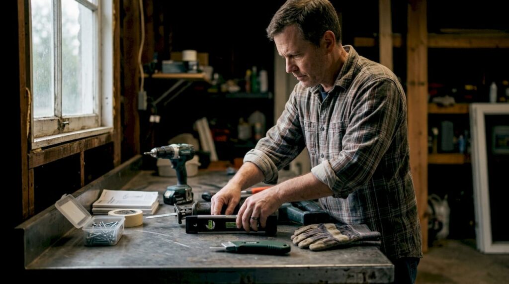 DIY homeowner organizing window installation tools