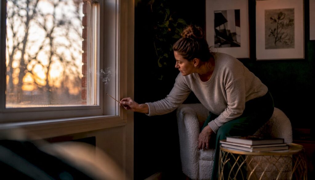 Tenant testing window seals with incense smoke