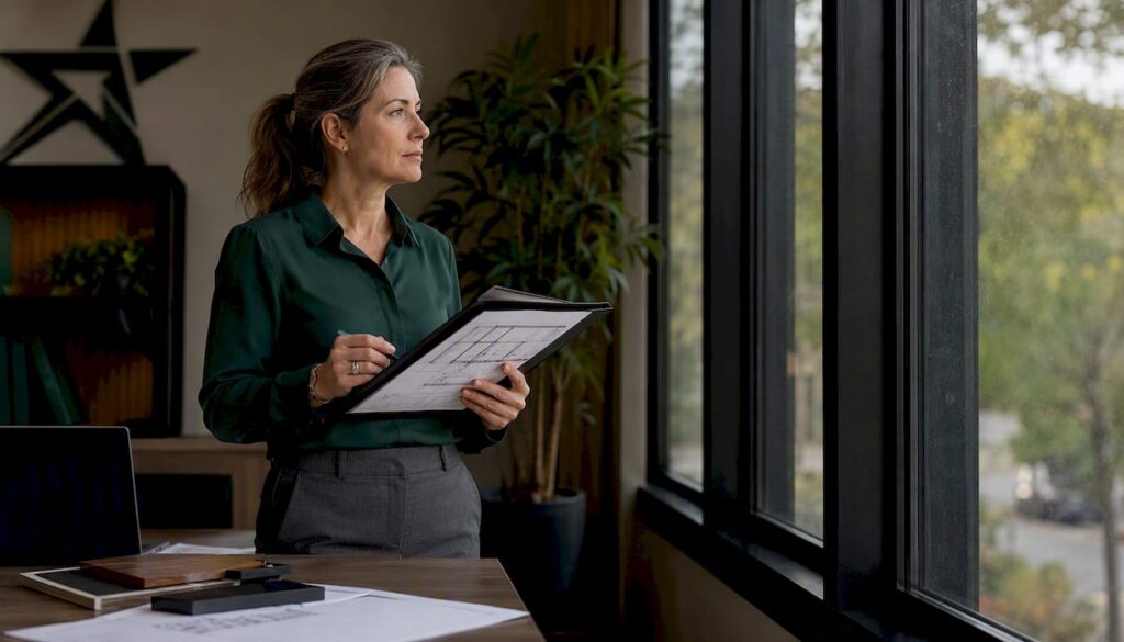 Contractor inspecting impact resistant home window