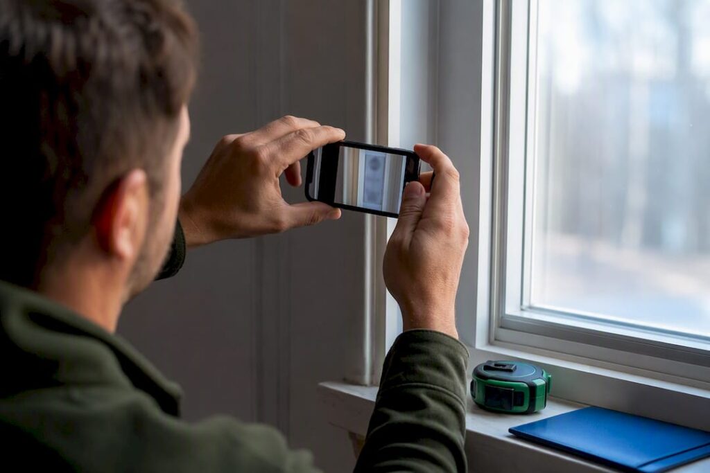 Homeowner photographing window certification label