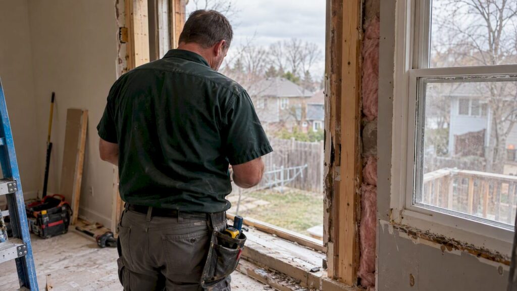 Installer inspecting a new door opening
