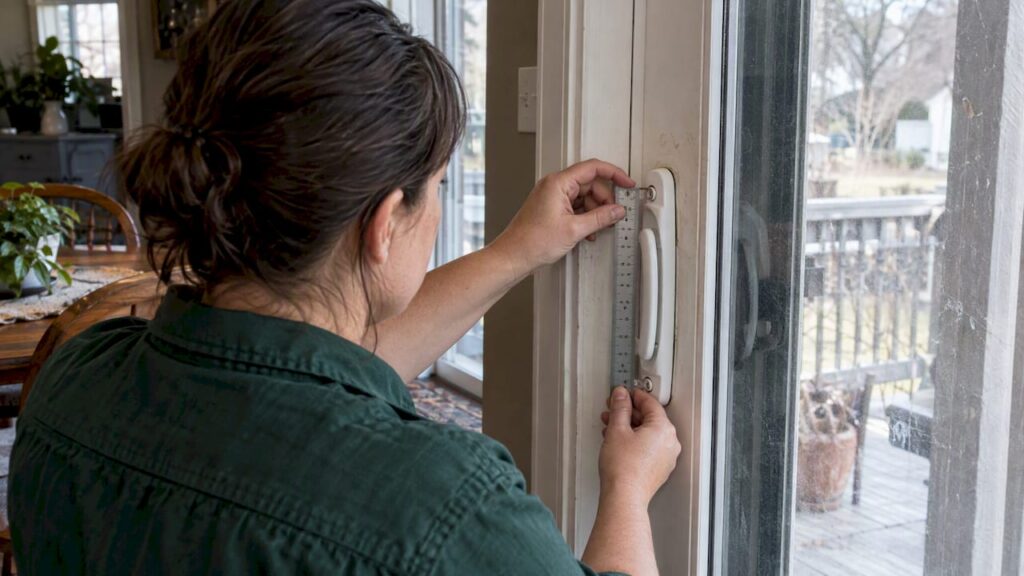 Homeowner measuring a patio door handle