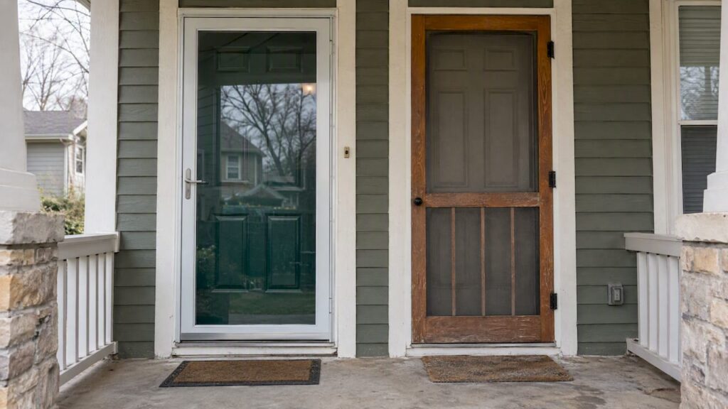 Storm door and screen door side by side